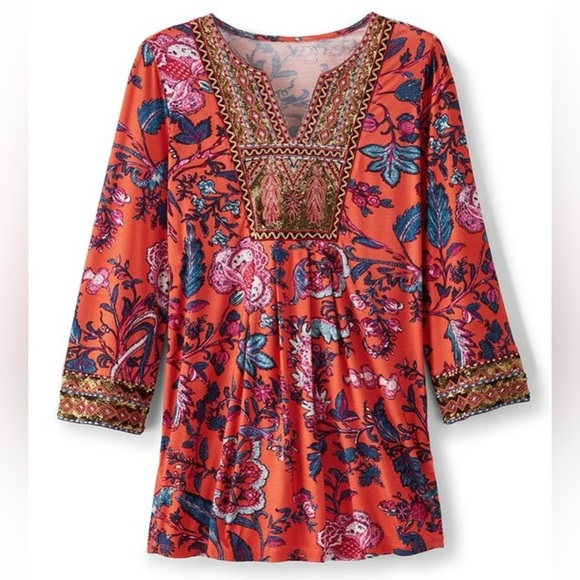 New Soft Surroundings Samara Embroidered Tunic Coverup Summer Top Sequined Large - Picture 1 of 10